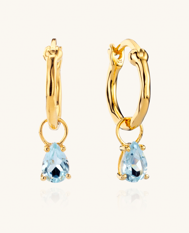 Teardrop Aquamarine Charm Hoops