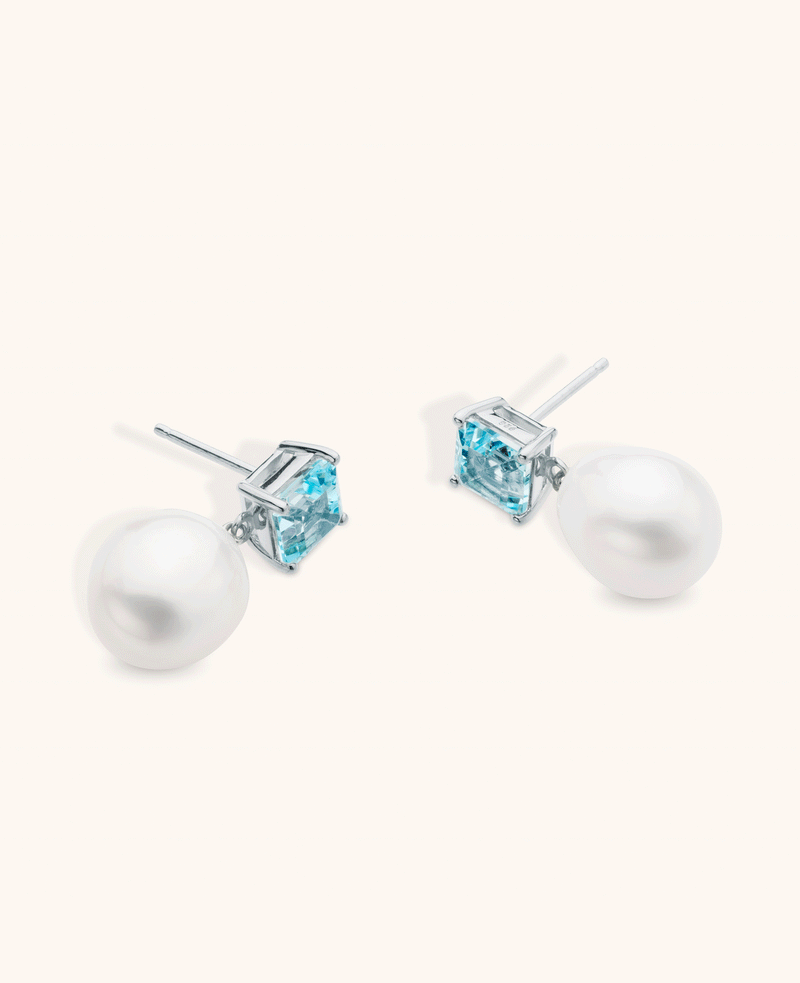 Blue Topaz and Pearl Drop Earrings