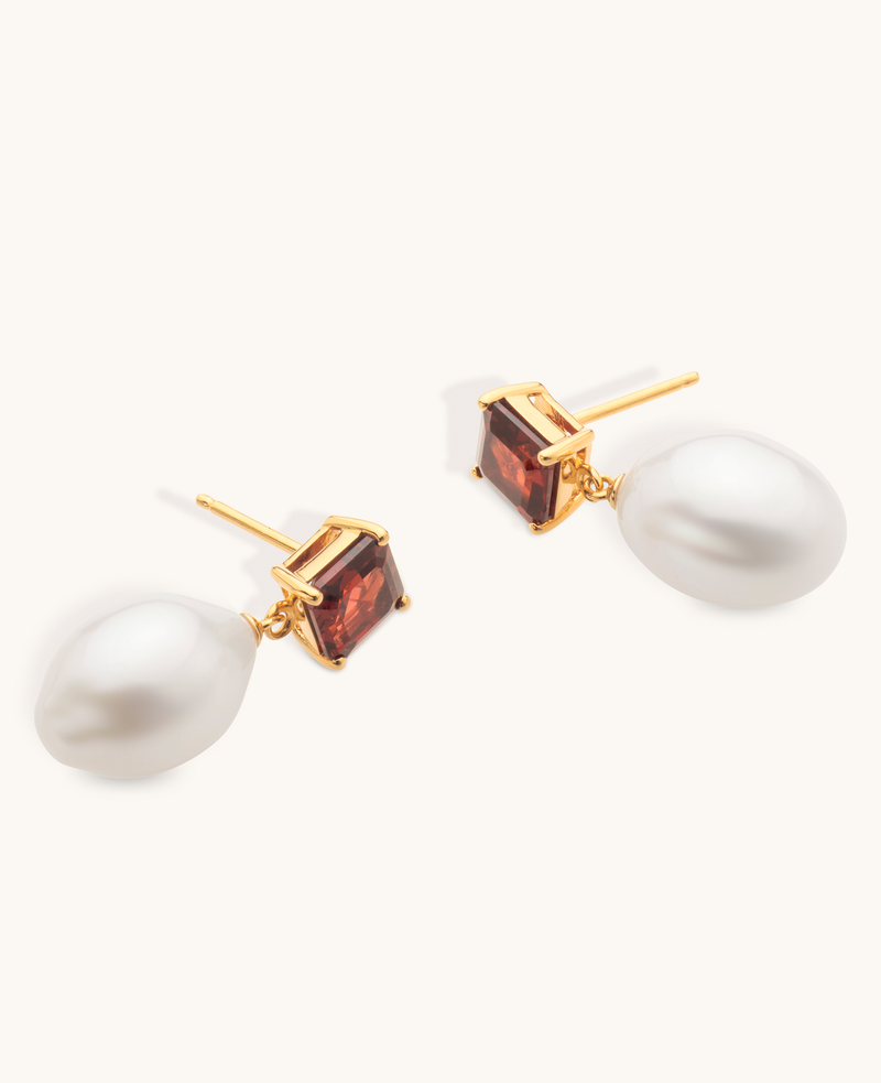 Garnet and Pearl Drop Earrings