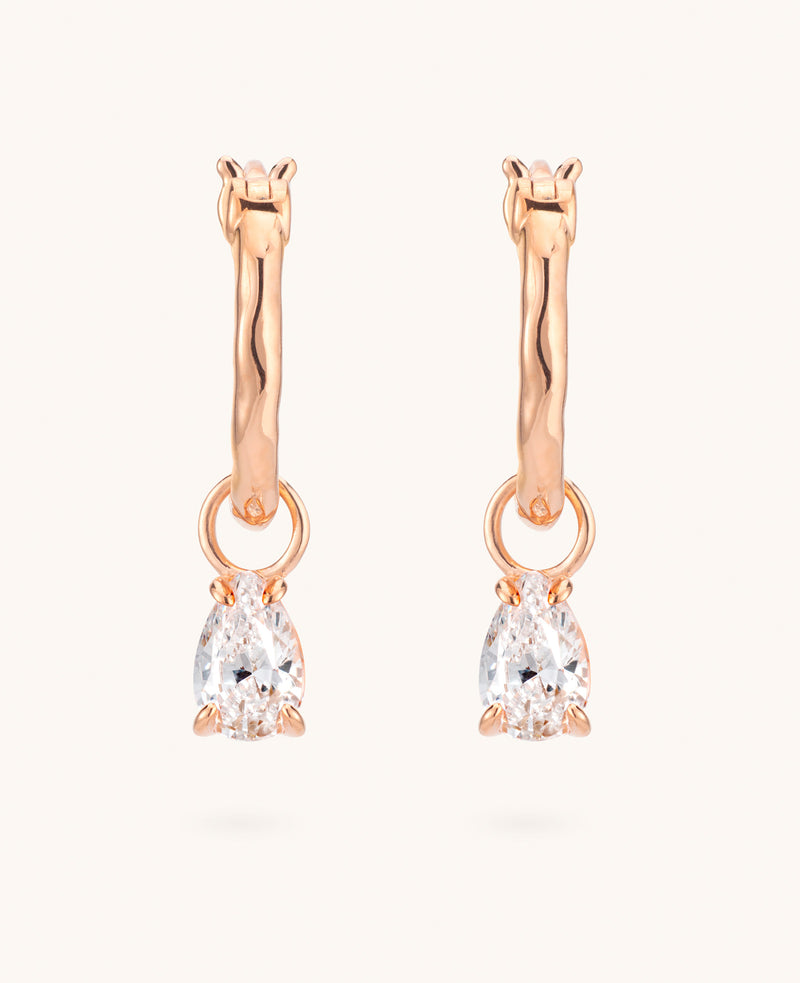 Teardrop Zircon Charm Hoops