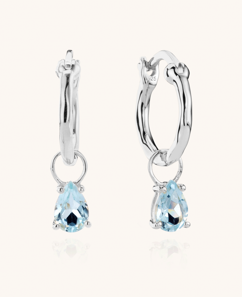 Teardrop Aquamarine Charm Hoops