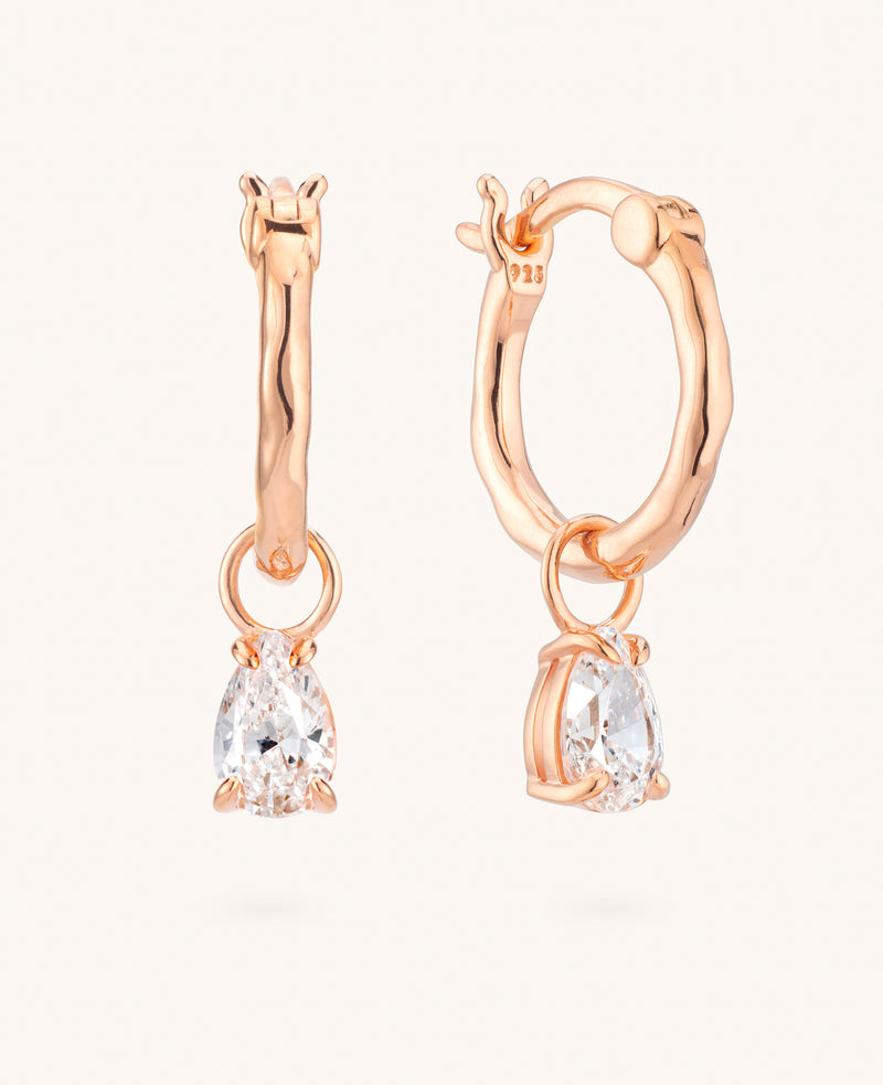 Teardrop Zircon Charm Hoops