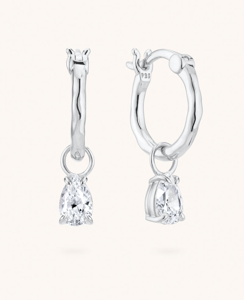 Teardrop Zircon Charm Hoops