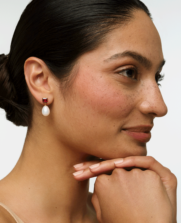 Garnet and Pearl Drop Earrings