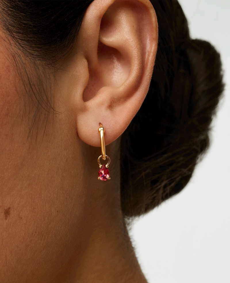 *AVAILABLE FOR PRE-ORDER * Teardrop Garnet Charm Hoops