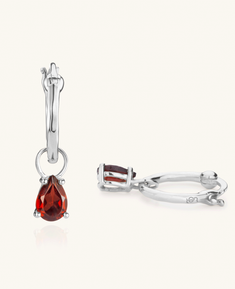 *AVAILABLE FOR PRE-ORDER* Teardrop Garnet Charm Hoops