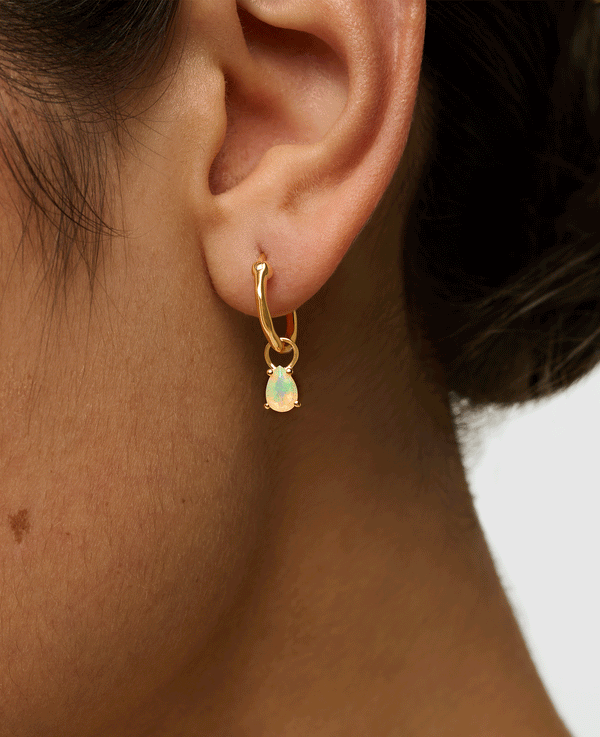 Teardrop Opal Charm Hoops